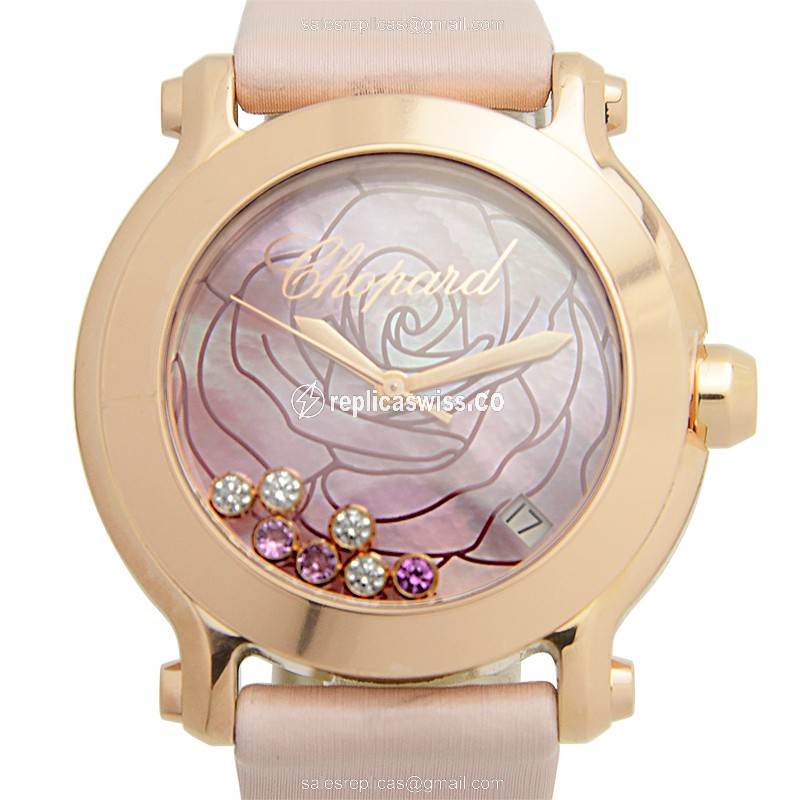Chopard Happy Sport Replica - Quartz - 18kt Rose Gold - Pink Dial - Buckle Clasp